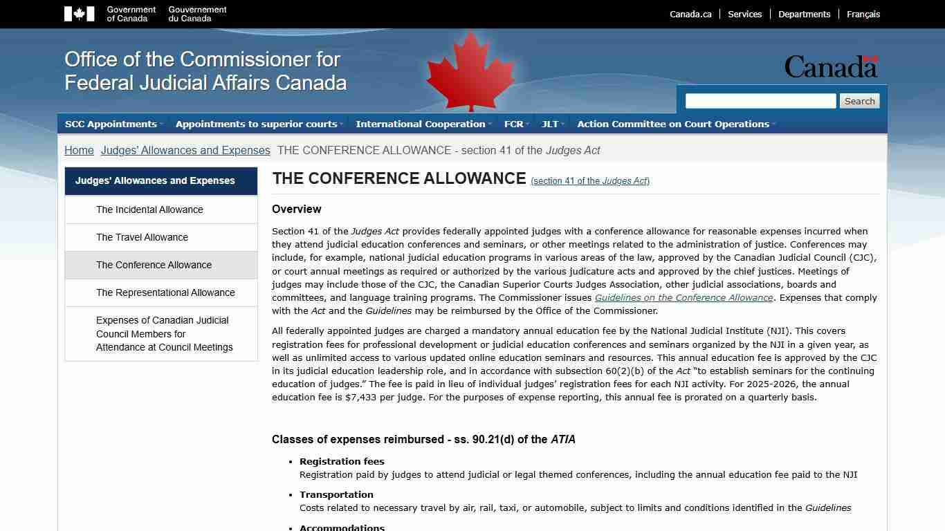 Judges' Allowances and Expenses - THE CONFERENCE ALLOWANCE - section 41 of the Judges Act